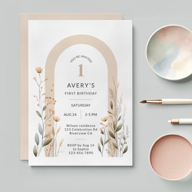 Arch Wildflower Primeiro Convite de Aniversário (Criador carregado)