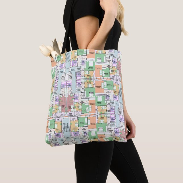 Architectural Blueprint Pattern Tote Bag (Close Up)
