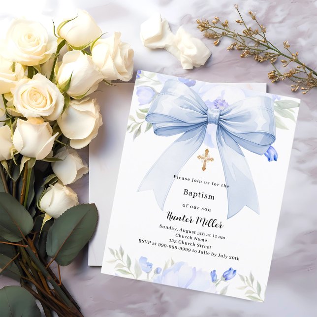 Arco azul floral rapaz Baptism convite (Criador carregado)