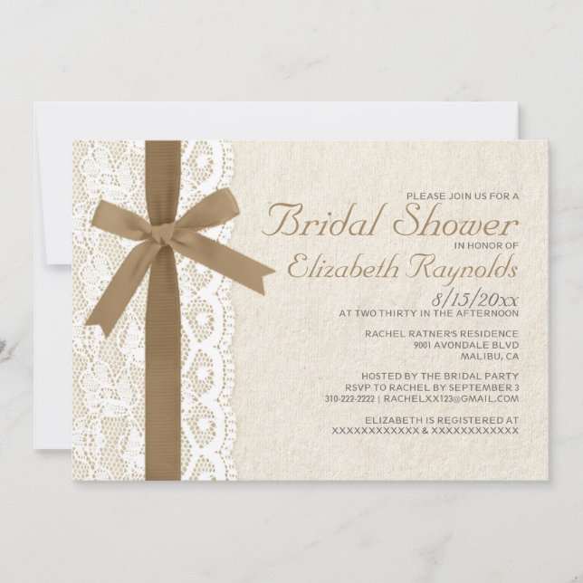 Arco castanho e Convites de chá de panela de renda (Frente)