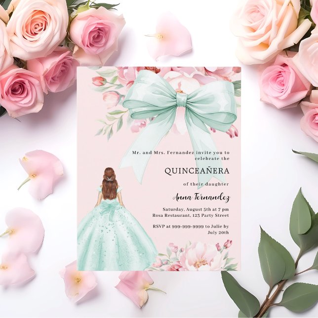 Arco cor-de-rosa verde floral Convite Quinceanera (Criador carregado)