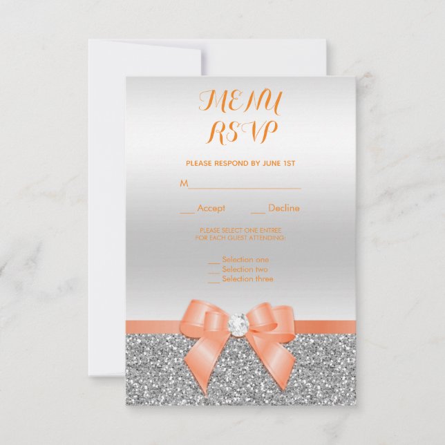 Arco Coral Romântico & RSVP com Brilho de Prata (Frente)