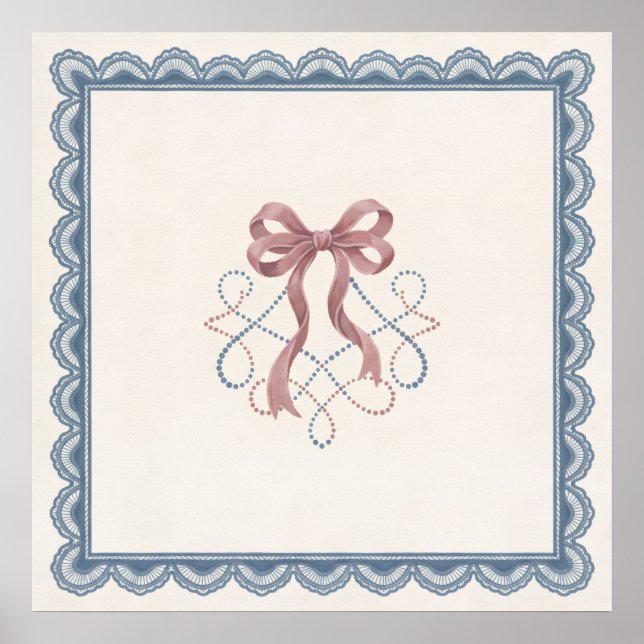 Arco de Fita Rosa Bege com Renda Azul Poster (Frente)