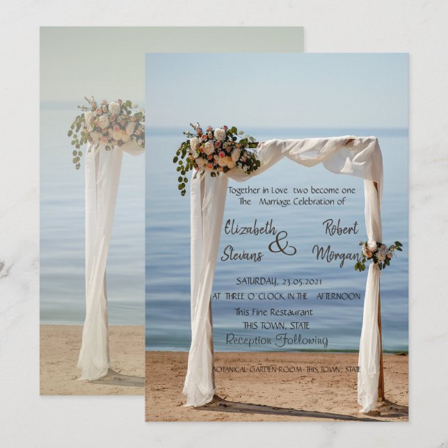 Arco de Floral para Casamento na Praia  Convite de (Frente/Verso)