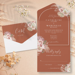 Arco de Grama de Pampas Terracota Floral Casamento