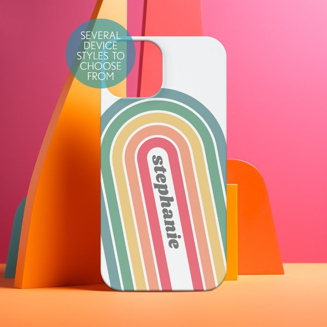 Arco de Linha Retro Cores Arco-íris Pastel Nome Sc (Personalized Phone Case - Choose Your Device and Customize the Design)