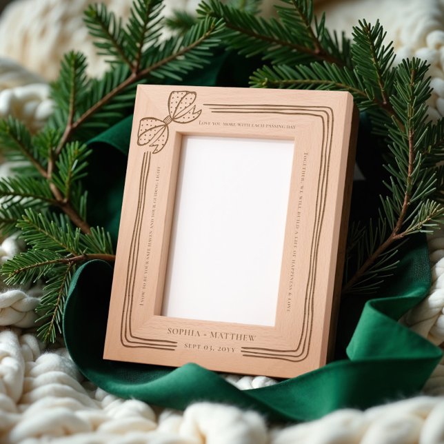 Arco de Natal Elegante Ribbon Casamentos Vows Keep (Elegant Christmas Bow Ribbon Wedding Vows Keepsake Etched Frames)