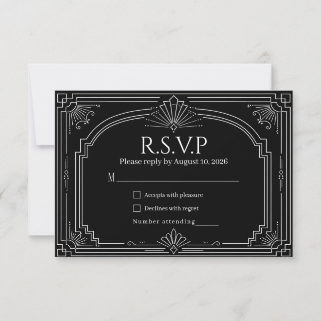 Arco de ônix preto Art Deco RSVP de casamento (Frente)