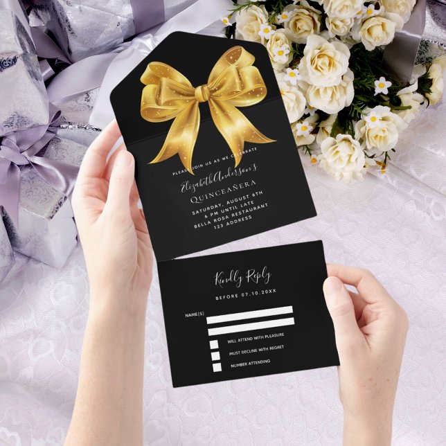 Arco de ouro negro Quinceanera rsvp (Criador carregado)