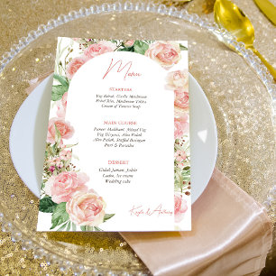 Arco de rosa cor-de-rosa menu de casamento floral