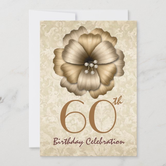 Arco Dourado de Flor do 60º Convite de aniversário (Frente)
