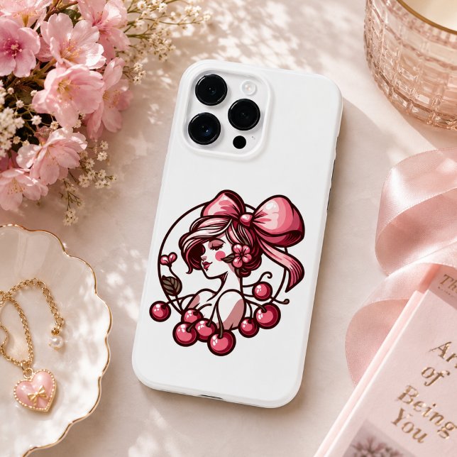 arco e padrão de cereja (bow and cherry pattern Case-Mate iPhone case)