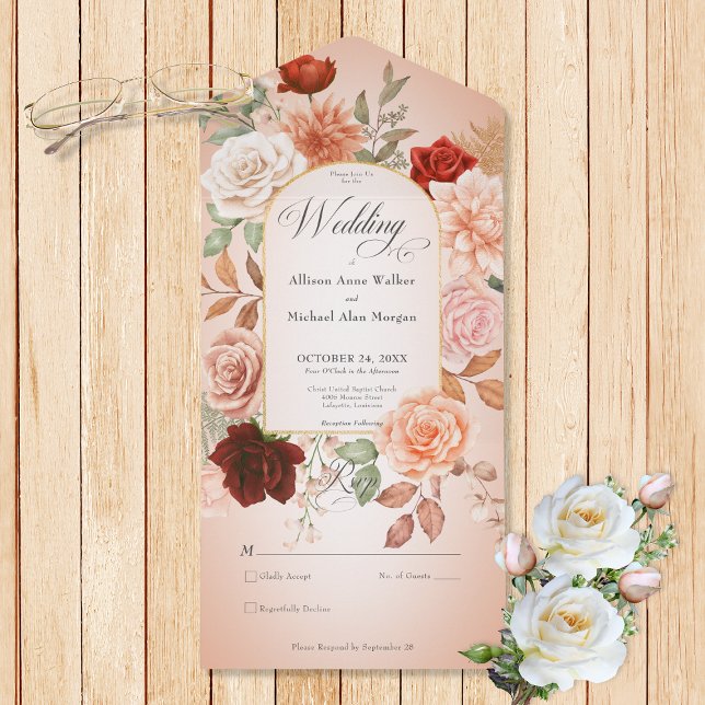 Arco Floral de Pêssego Russo Boho Rust Sem Janto (Also available with a QR code or with dinner selection options.)