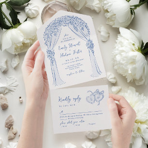 Arco Floral Desenhado à Mão Azul Casamento Caprich
