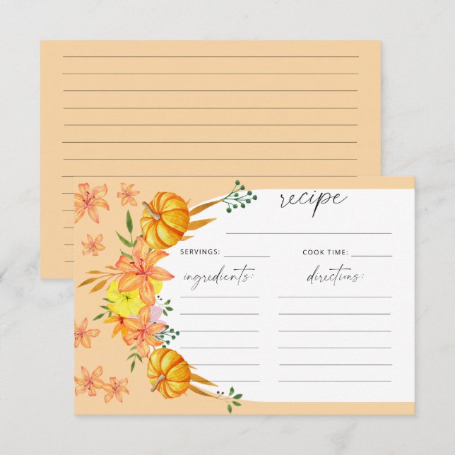 Arco floral e de abóbora - cartão de receita (Frente/Verso)