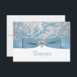 ARCO IMPRESSO - Winter Wonderland Bat Mitzvah RSVP<br><div class="desc">****Observe que a fita, o arco, o brilho e a estrela prateada são impressos em imagens e não são reais. Esta elegante cor damasco azul-gelo prateada floral de cinza brilhante FAUX Bat Mitzvah cartão rsvp tem um fundo de flocos de neve brancos e uma fita azul de aço IMPRESSA e...</div>