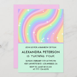Arco-íris 4 convites de aniversário Pastel