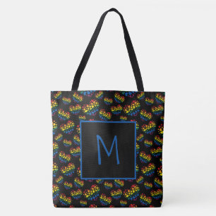Arco-Íris Corações Monograma Tote Bag
