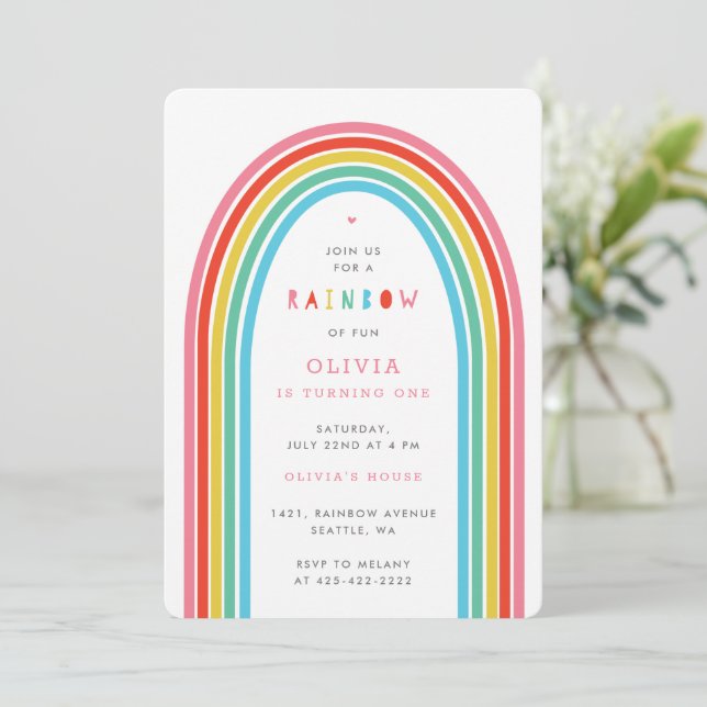 Arco-Íris Diversão Convite Brilhante à festa de an (Em pé/Frente)