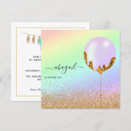 Arco-íris e Convite à Festa de aniversário Dourado