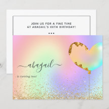 Arco-íris e Convite de aniversário Dourado