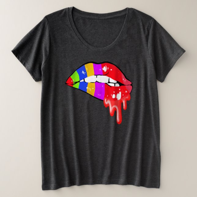 Arco-Íris Lábios sexy T-Shirt (Frente do Design)