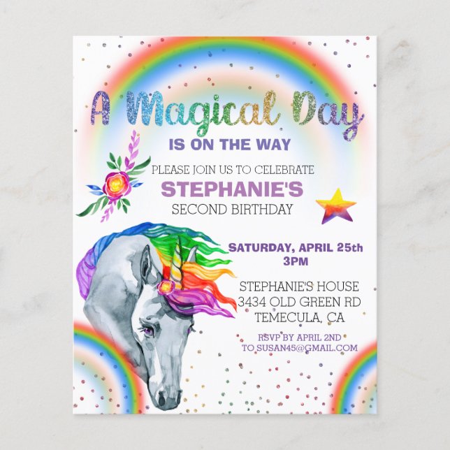 Arco-íris Mágico Glitter de Unicórnio Aquarela (Frente)