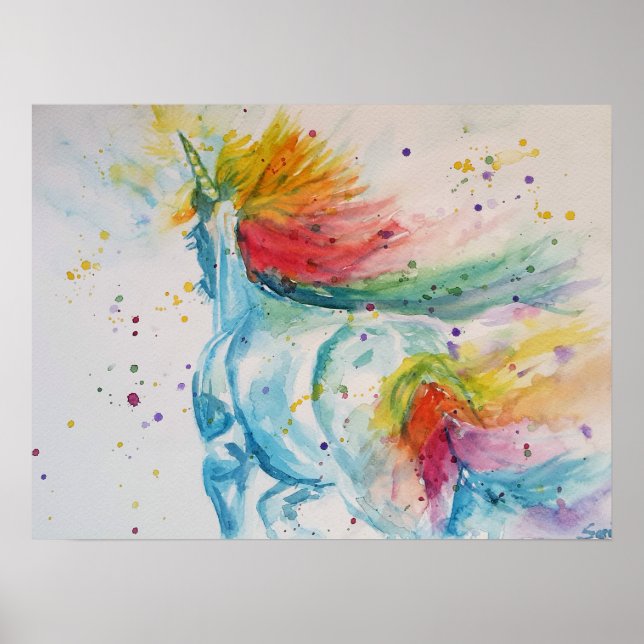 Arco-íris Meu Cavalo é um Poster Fofo de Unicórnio (Frente)
