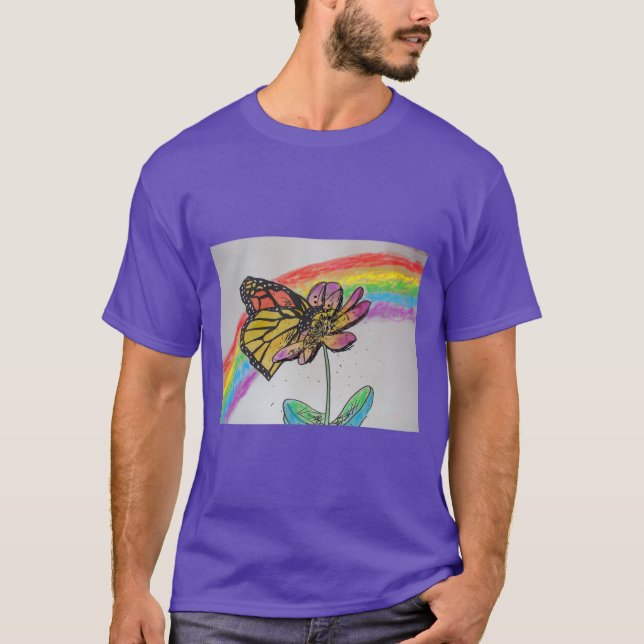 Arco-Íris Monarca Borboleta Pintura Mens T Camisa (Frente)