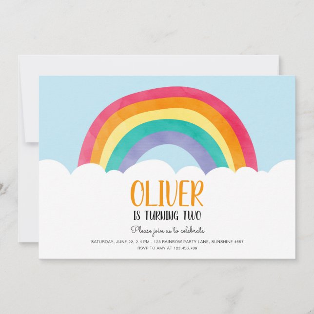 Arco-Íris Nuvens Azul Diversão Convite de Aniversá (Frente)