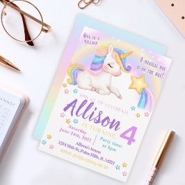 Arco-íris unicórnio convite de aniversário aquarel