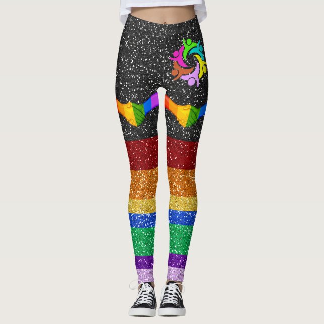 Arco-Íris Unity Glitter Imagens Pop Leggings de Mo (Frente)