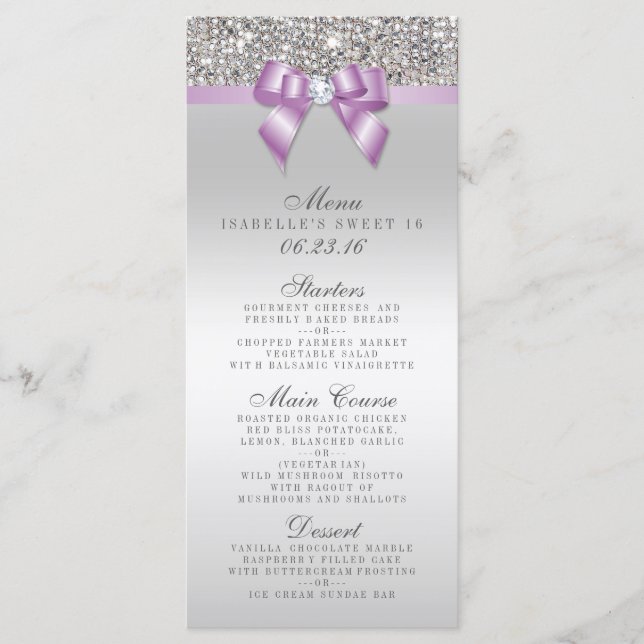 Arco Lilac Sequin Silver Sequin Sweet 16 Menu (Frente)