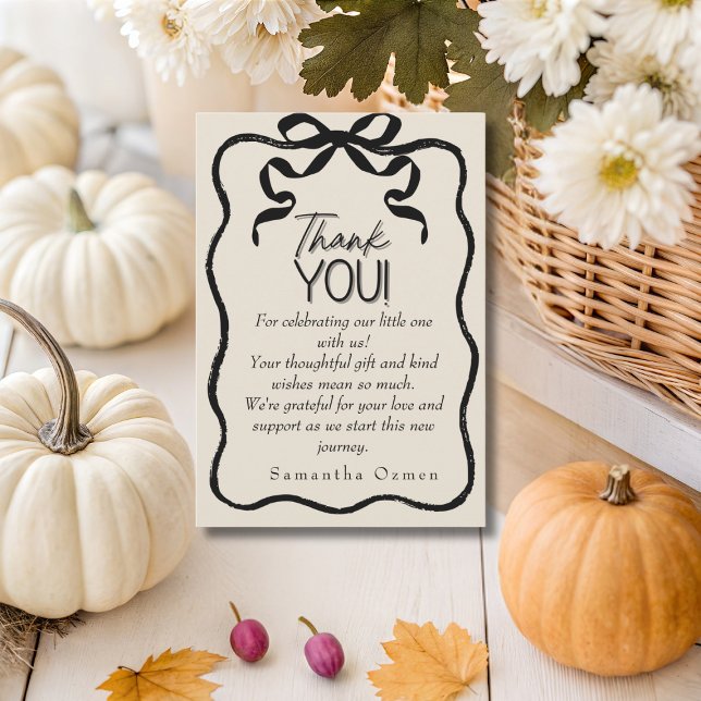 Arco preto Coquette Escuro Obrigado Placa de Chá d (Dark Coquette black bow Thank You Baby Shower)