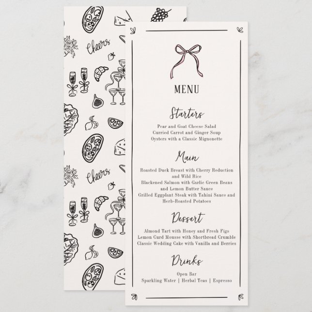 Arco Rosa, Whimsical, Menu plano de casamento dese (Frente/Verso)
