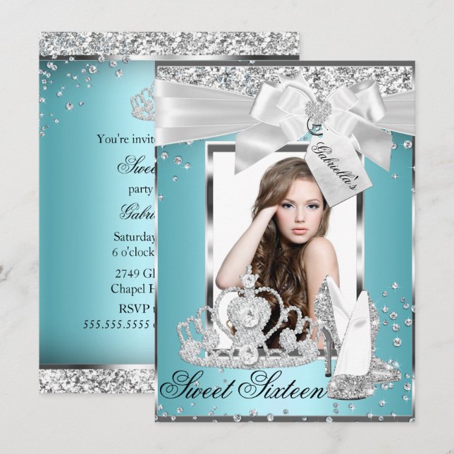 Arco Sparkle Tiara Photo Sweet 16 Convite (Frente/Verso)