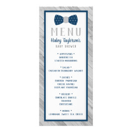Arco Tie Chá de fraldas Menu Card, Blue e Cinza