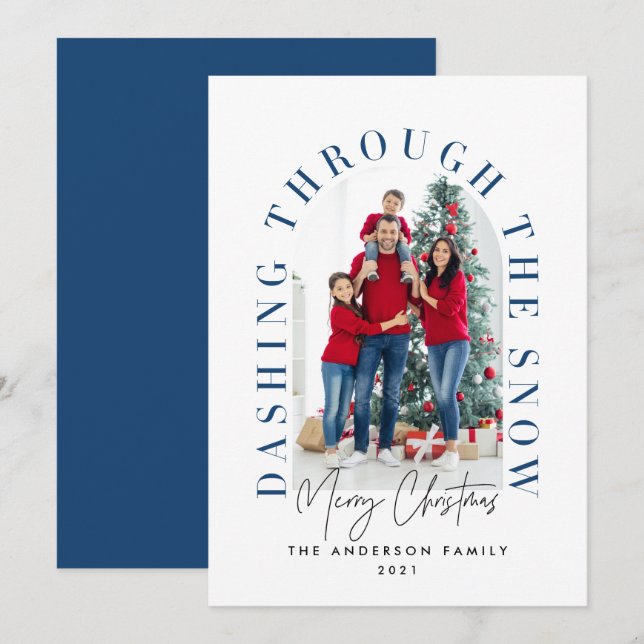 Arco tipográfico moderno 1 fotografia azul Natal (Frente/Verso)