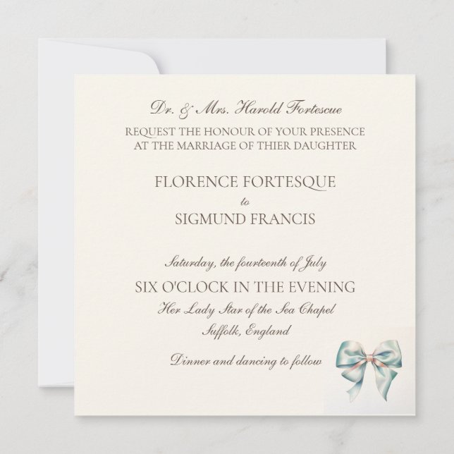 Arco Verde Pastel Vintage Convite para Casamento d (Verso)