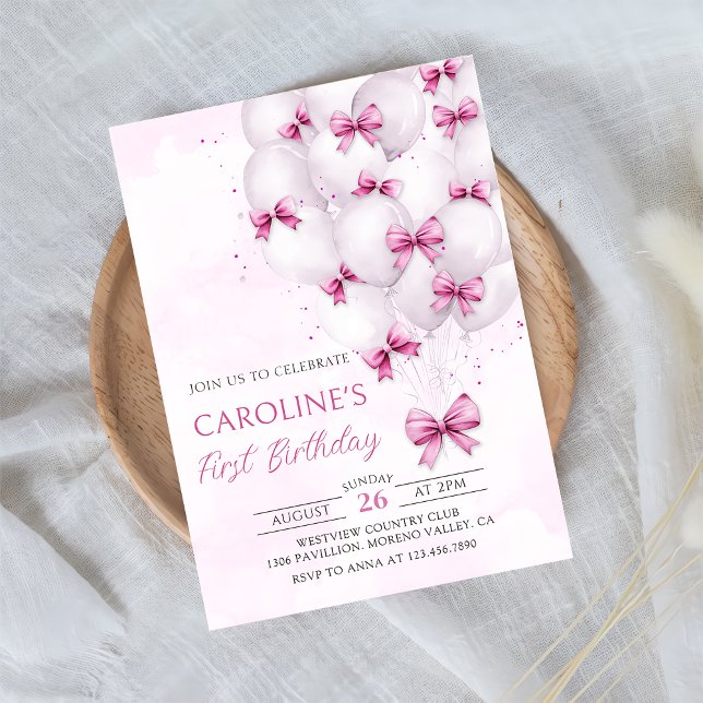 Arcos Rosa Balões Rapariga Convite de Aniversário (Criador carregado)