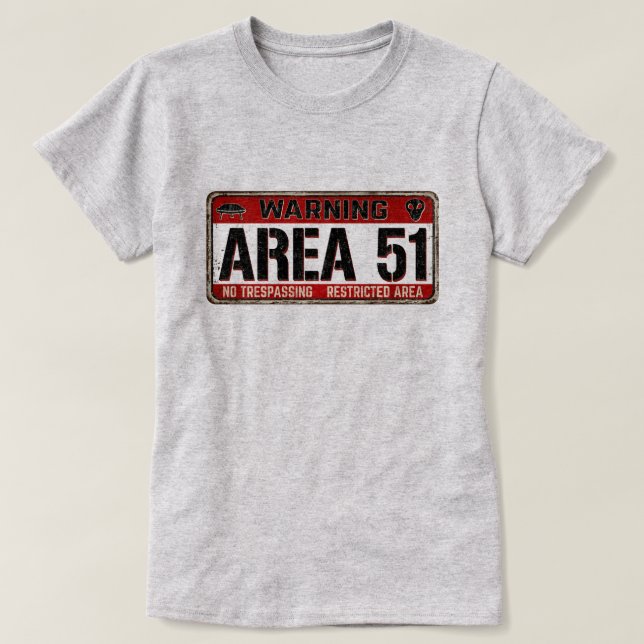ÁREA 51 Sinal de aviso T-Shirt (Frente do Design)