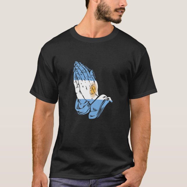 Argentina Rezando Mãos Bandeira Camisa De Argentin (Frente)