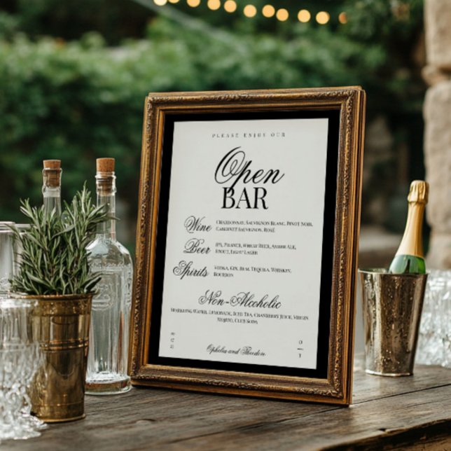 Aria | Black Beige Elegant Wedding Bar Sign (Criador carregado)