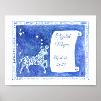 Aries impressão de aquarela de aniversário