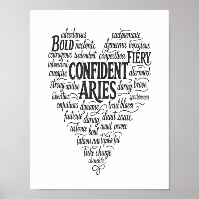 Aries Landscape Poster | Zodiac Word Cloud Art (Frente)