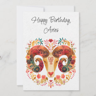 Aries Ram Zodiac Boho Cartão Floral de Aniversário