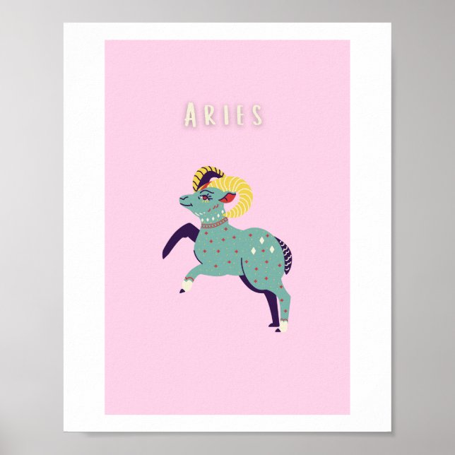 Áries Rosa, zodíaco, impressão de signo estelar (Frente)