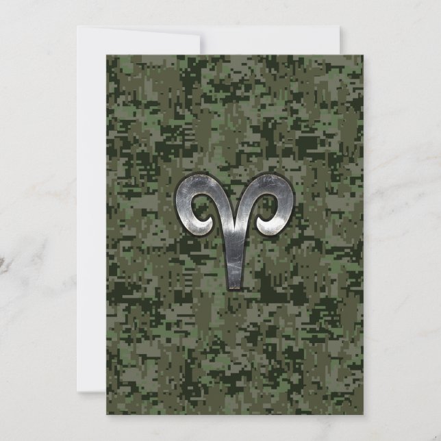 Aries Sinal Zodiac na Camo Digital Verde Woodland (Frente)
