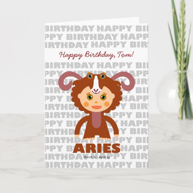 Aries - Sinal Zodíaco Cartão de Aniversário (Frente)