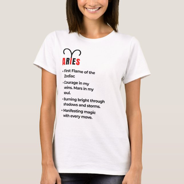 Aries T-Shirt feminina - Negrito. É feroz. Sem des (Frente)